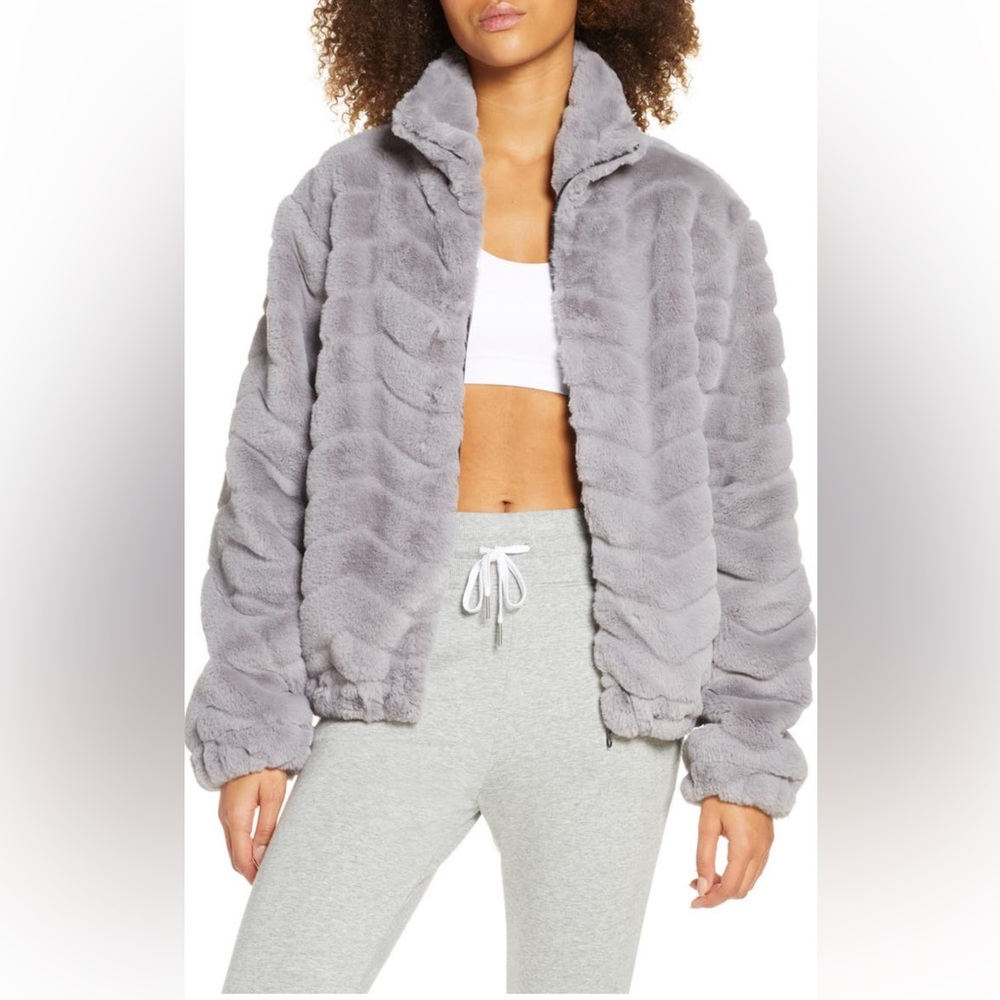 Zella Chevron Faux Fur Bomber Jacket - Small NWT